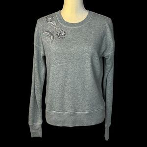 J. Crew Women's Embellished Sweatshirt Size S Gray Rhinestone Detail 100% Cotton